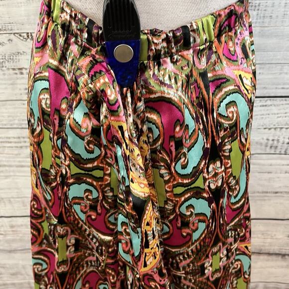 Lane Bryant Skirt sz 14 Pink Green Paisley Satin Knee A Line Modest Boho Wedding - Picture 5 of 7